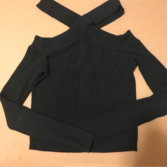Lulus Tops - Lulus Dark Green Ribbed Cold Shoulder Sweater Top